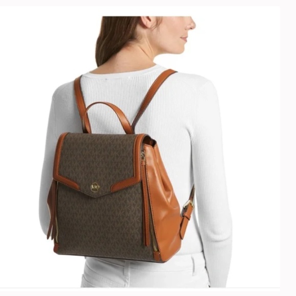 Michael Kors Logo Freya Medium Brown/ Acorn Backpack - Picture 1 of 7